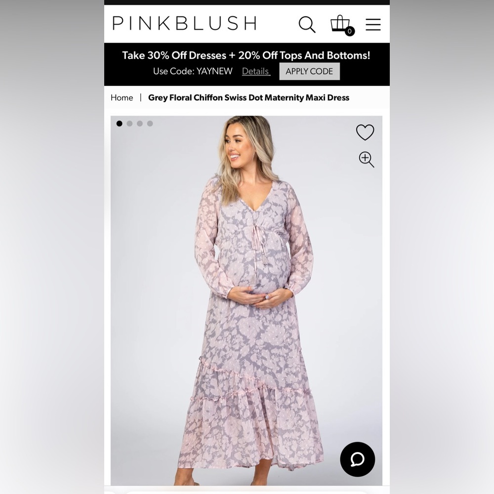 Grey Floral Chiffon Swiss Dot Maternity dress - SM